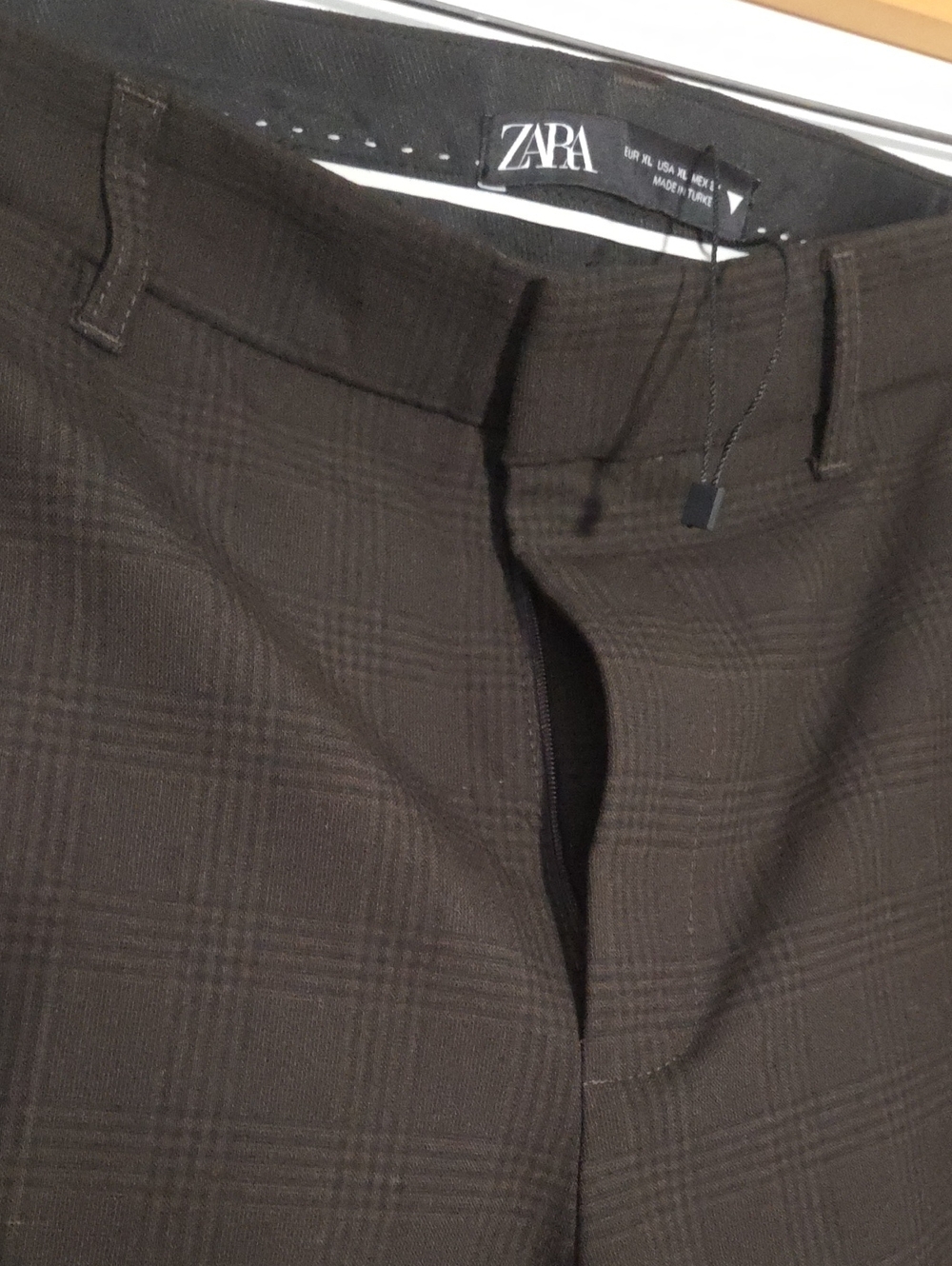 Zara Dark Brown Plaid Dress Pants